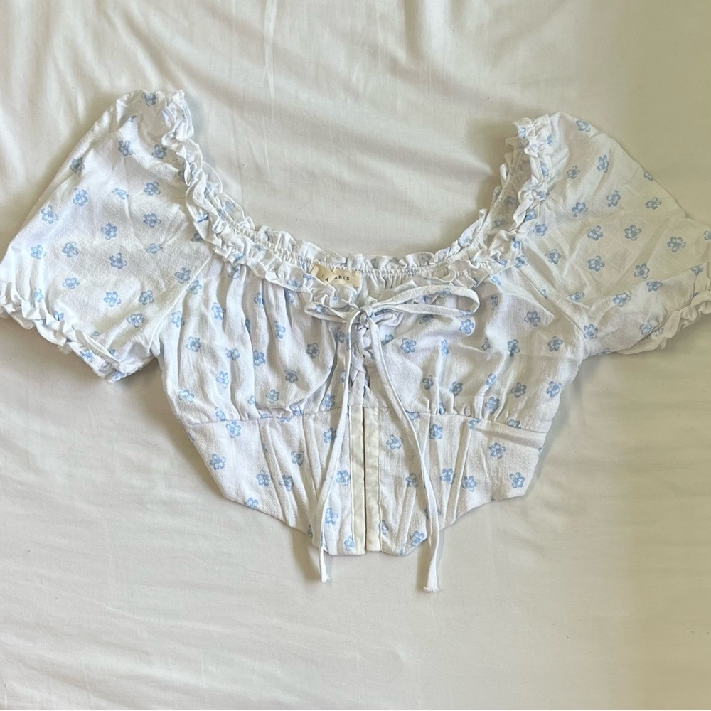 pacsun puff sleeve linen corset top size small